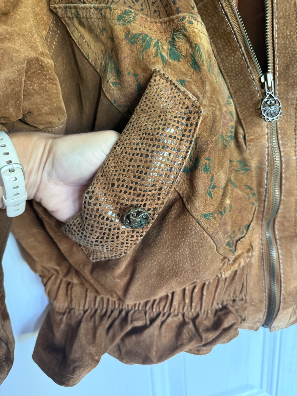 Vintage brown suede and leather patchwork bomber jacket by Winlit - M - Picture 5 of 10
